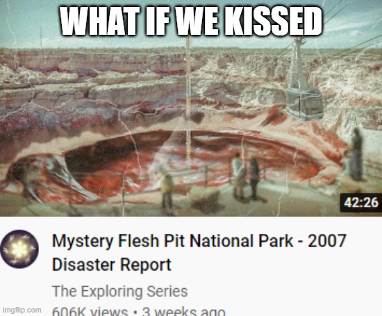 :flushed: | WHAT IF WE KISSED | image tagged in kissed at the mystery flesh pit national park | made w/ Imgflip meme maker