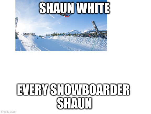 shaun white | SHAUN WHITE; EVERY SNOWBOARDER  
SHAUN | image tagged in blank white template | made w/ Imgflip meme maker
