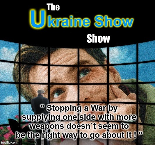 The Ukraine Show | " Stopping a War by
supplying one side with more
weapons doesn`t seem to
be the right way to go about it ! " | image tagged in warcraft | made w/ Imgflip meme maker