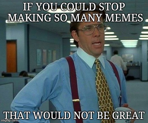 More memes | IF YOU COULD STOP MAKING SO MANY MEMES THAT WOULD NOT BE GREAT | image tagged in memes,that would be great | made w/ Imgflip meme maker