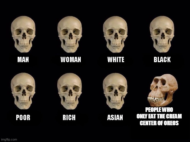 empty skulls of truth | PEOPLE WHO ONLY EAT THE CREAM CENTER OF OREOS | image tagged in empty skulls of truth | made w/ Imgflip meme maker