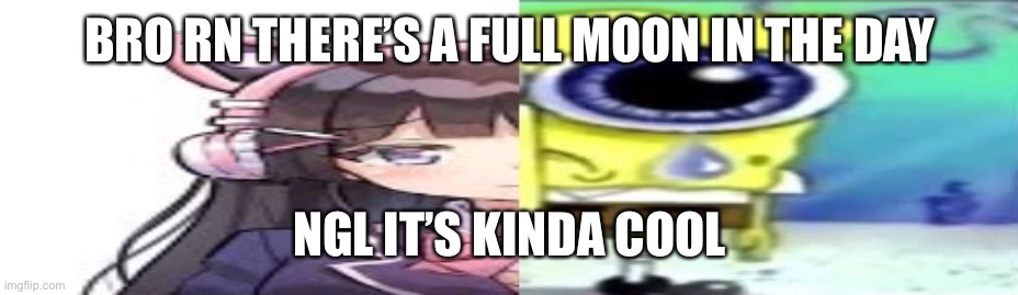 lol | BRO RN THERE’S A FULL MOON IN THE DAY; NGL IT’S KINDA COOL | image tagged in lol | made w/ Imgflip meme maker
