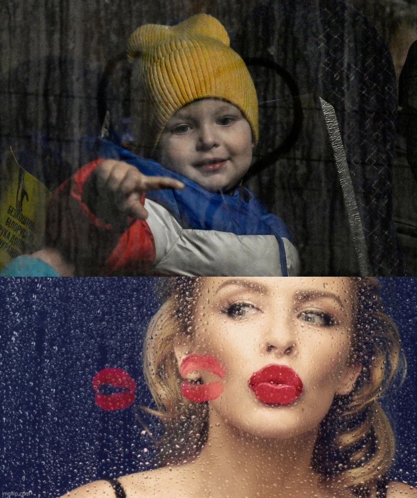 A child traces the lines of a heart drawn by a Polish volunteer on the window of a bus after crossing the border — 3/14/2022. | image tagged in ukrainian child refugee,kylie kiss on glass | made w/ Imgflip meme maker