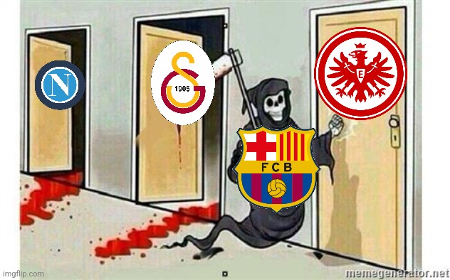 Barca's Road to Europa League Final in Seville | image tagged in grim reaper knocking door,barcelona,europa league,futbol | made w/ Imgflip meme maker