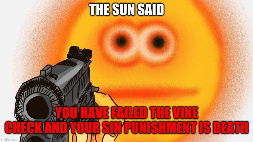 YOU FAILED | THE SUN SAID; YOU HAVE FAILED THE VINE CHECK AND YOUR SIN PUNISHMENT IS DEATH | image tagged in vibe check | made w/ Imgflip meme maker