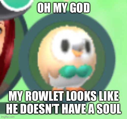 *scared pearlfan noises* | OH MY GOD; MY ROWLET LOOKS LIKE HE DOESN’T HAVE A SOUL | made w/ Imgflip meme maker