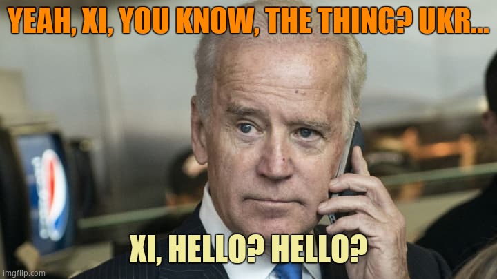Xi just b.tchslapped Biden in front of the world. Biden is a laughingstock and we are no longer respected. | YEAH, XI, YOU KNOW, THE THING? UKR... XI, HELLO? HELLO? | image tagged in biden phone call | made w/ Imgflip meme maker