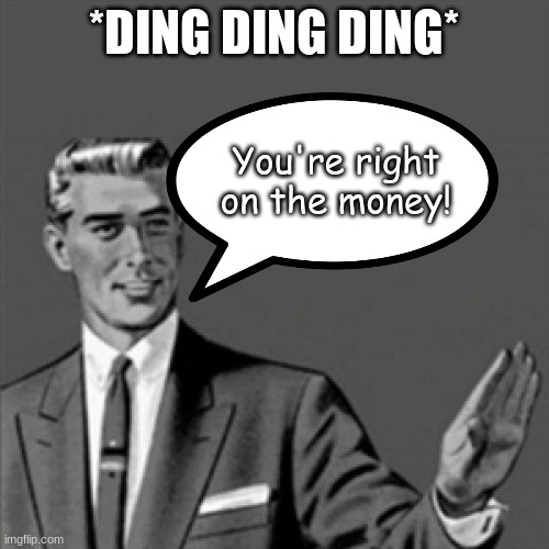 Correction guy | *DING DING DING* You're right on the money! | image tagged in correction guy | made w/ Imgflip meme maker