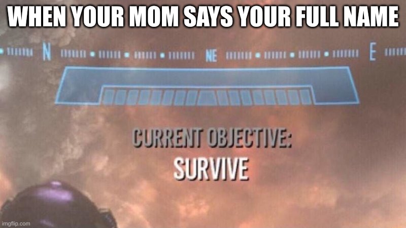 Current Objective: Survive | WHEN YOUR MOM SAYS YOUR FULL NAME | image tagged in current objective survive | made w/ Imgflip meme maker