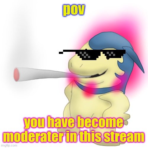 Typhlosion smokes a fat blunt | pov; you have become moderater in this stream | image tagged in typhlosion smokes a fat blunt | made w/ Imgflip meme maker