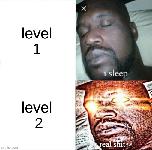 Sleeping Shaq | level 1; level  2 | image tagged in memes,sleeping shaq | made w/ Imgflip meme maker