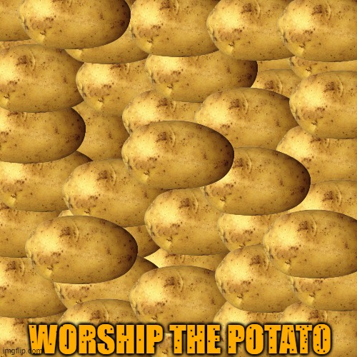 WOSHIP THE POTATO OR I WILL SEND YOU TO THE DEEPEST PITS OF HELL | WORSHIP THE POTATO | image tagged in worship,the,almighty,potato,or,die | made w/ Imgflip meme maker