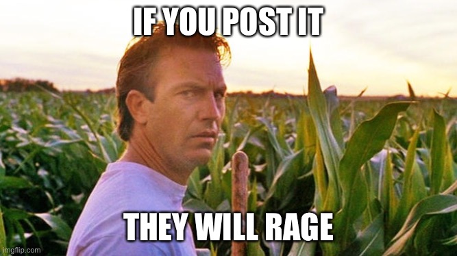 Rage comments be like | IF YOU POST IT; THEY WILL RAGE | image tagged in field of dreams,rage,post,shitpost | made w/ Imgflip meme maker