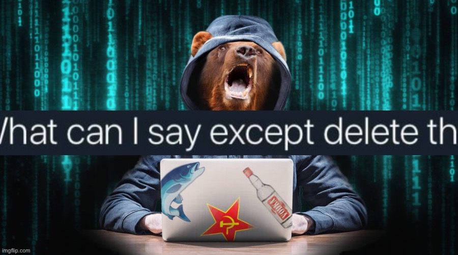 Russian hacker bear what can I say except delete this | image tagged in russian hacker bear what can i say except delete this | made w/ Imgflip meme maker