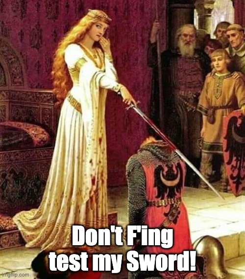 Don't Mess with Me | Don't F'ing test my Sword! | image tagged in oops,sword,dont test me,dont push it | made w/ Imgflip meme maker