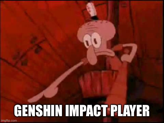 Squidward pointing | GENSHIN IMPACT PLAYER | image tagged in squidward pointing | made w/ Imgflip meme maker