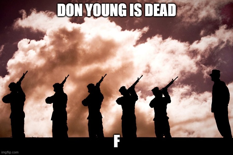 21 gun Salute | DON YOUNG IS DEAD; F | image tagged in 21 gun salute | made w/ Imgflip meme maker