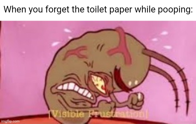 So true | When you forget the toilet paper while pooping: | image tagged in visible frustration,memes,funny,plankton,so true | made w/ Imgflip meme maker