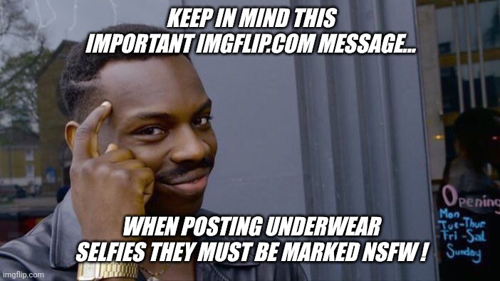 Please respect our sensitive viewers.... | KEEP IN MIND THIS IMPORTANT IMGFLIP.COM MESSAGE... WHEN POSTING UNDERWEAR SELFIES THEY MUST BE MARKED NSFW ! | image tagged in memes,roll safe think about it,overly sensitive,snowflake,imgflip users | made w/ Imgflip meme maker