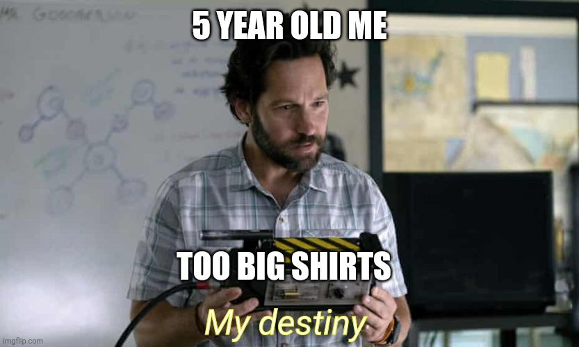 Me when I was a kid | 5 YEAR OLD ME; TOO BIG SHIRTS; My destiny | image tagged in me when | made w/ Imgflip meme maker