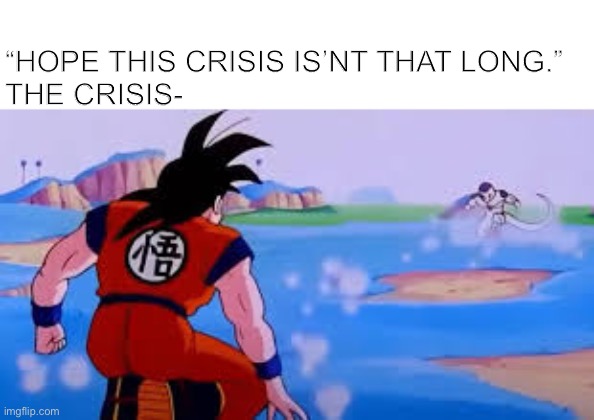 Never ending crisis | “HOPE THIS CRISIS IS’NT THAT LONG.”
THE CRISIS- | image tagged in crisis,dragon ball z | made w/ Imgflip meme maker