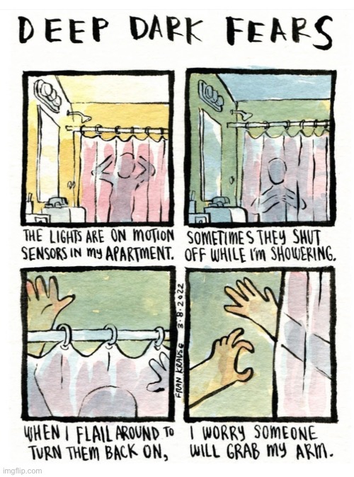 image tagged in comics,fears,shower | made w/ Imgflip meme maker