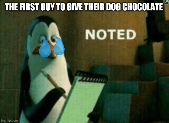 Noted | THE FIRST GUY TO GIVE THEIR DOG CHOCOLATE | image tagged in noted | made w/ Imgflip meme maker