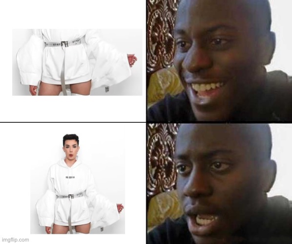 It's a guy not a girl | image tagged in disappointed black guy,james charles,gay | made w/ Imgflip meme maker