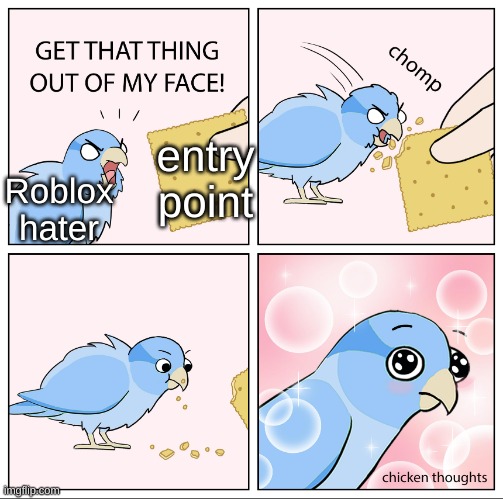 Bird Cracker | entry point; Roblox hater | image tagged in bird cracker,entrypoint | made w/ Imgflip meme maker