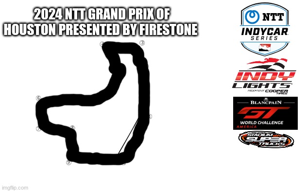 in 2024, race cars will once again race onto the Reliant parking lot street circuit as the Grand Prix of Houston returns | 2024 NTT GRAND PRIX OF HOUSTON PRESENTED BY FIRESTONE | image tagged in indycar,indycar series,motorsport,open-wheel racing,oh wow are you actually reading these tags,racing | made w/ Imgflip meme maker
