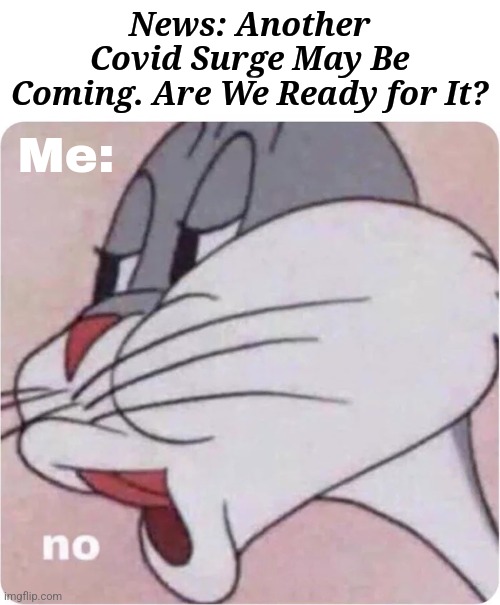 bruh | News: Another Covid Surge May Be Coming. Are We Ready for It? Me: | image tagged in bugs bunny no,coronavirus,covid-19,omicron,wave,memes | made w/ Imgflip meme maker