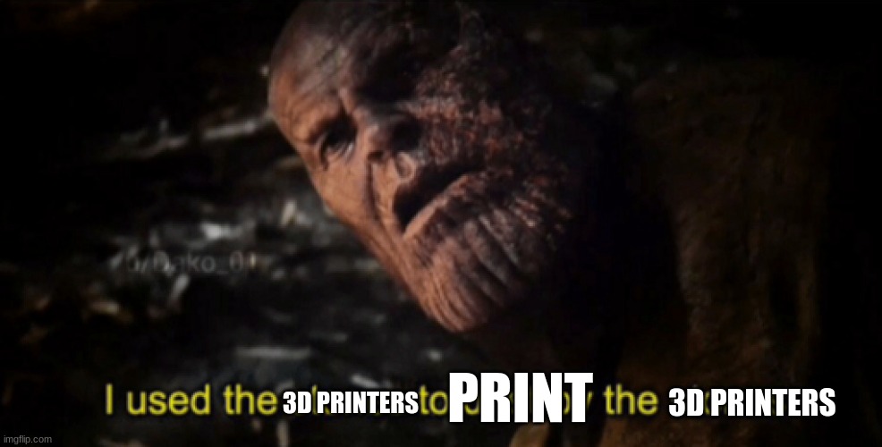 I used the stones to destroy the stones | 3D PRINTERS 3D PRINTERS PRINT | image tagged in i used the stones to destroy the stones | made w/ Imgflip meme maker