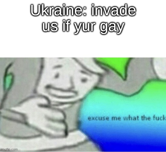 Excuse me wtf blank template | Ukraine: invade us if yur gay | image tagged in excuse me wtf blank template | made w/ Imgflip meme maker