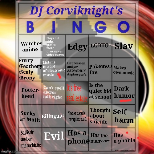 image tagged in dj corviknight's bingo | made w/ Imgflip meme maker