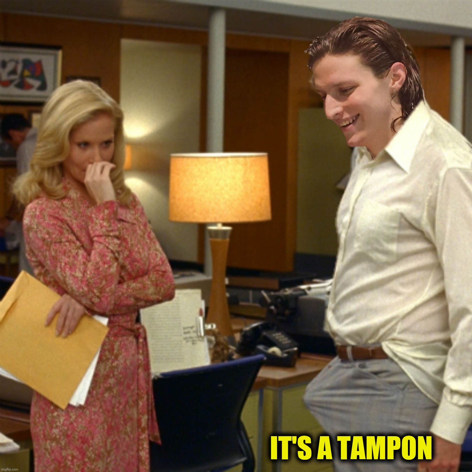 Bad Photoshop Sunday presents:  When you win a "national title" | IT'S A TAMPON | image tagged in bad photoshop sunday,lia thomas,ron burgundy | made w/ Imgflip meme maker