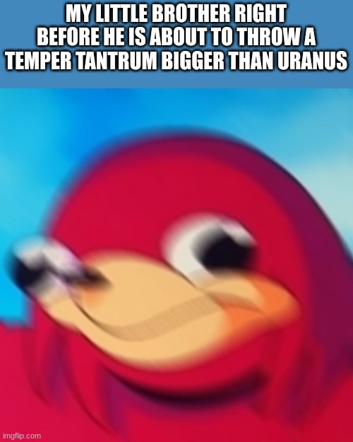 floccinaucinihilipilification | MY LITTLE BROTHER RIGHT BEFORE HE IS ABOUT TO THROW A TEMPER TANTRUM BIGGER THAN URANUS | image tagged in ugandan warrior intensifies,memes,funny,little brothers,uranus | made w/ Imgflip meme maker