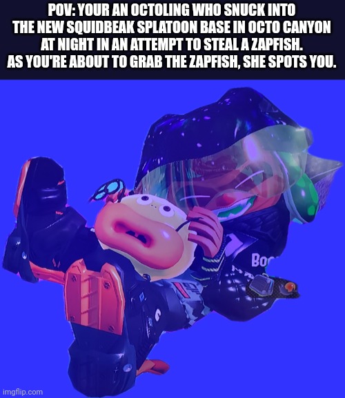 You have 2 options, fight or flight (Splatoon ocs that are octolings are required) | POV: YOUR AN OCTOLING WHO SNUCK INTO THE NEW SQUIDBEAK SPLATOON BASE IN OCTO CANYON AT NIGHT IN AN ATTEMPT TO STEAL A ZAPFISH. AS YOU'RE ABOUT TO GRAB THE ZAPFISH, SHE SPOTS YOU. | image tagged in roleplaying,splatoon 2 | made w/ Imgflip meme maker