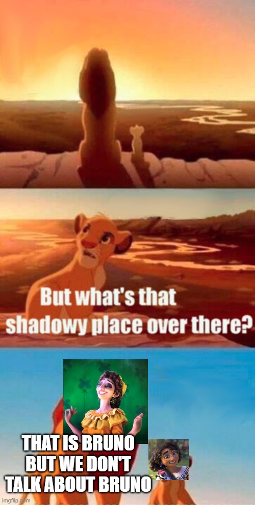 Simba Shadowy Place Meme | THAT IS BRUNO BUT WE DON'T TALK ABOUT BRUNO | image tagged in memes,simba shadowy place | made w/ Imgflip meme maker