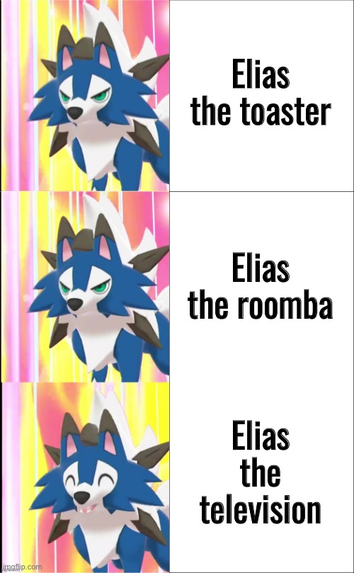 Roomba was from a furry meme | Elias the toaster; Elias the roomba; Elias the television | image tagged in fixed lycandrake | made w/ Imgflip meme maker
