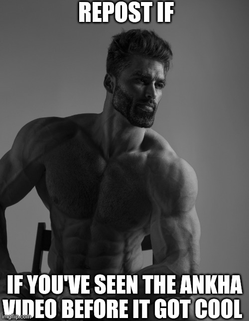 Giga Chad | REPOST IF; IF YOU'VE SEEN THE ANKHA VIDEO BEFORE IT GOT COOL | image tagged in giga chad | made w/ Imgflip meme maker