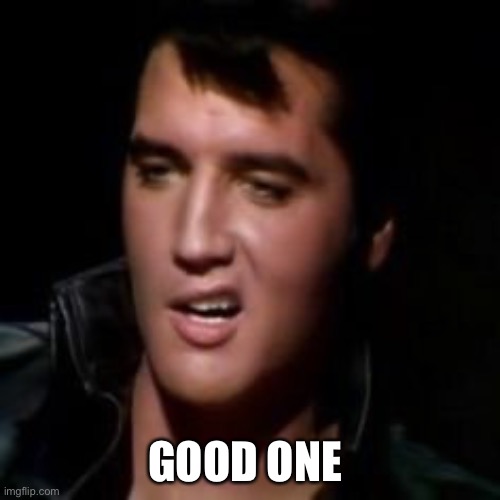 Elvis, thank you | GOOD ONE | image tagged in elvis thank you | made w/ Imgflip meme maker