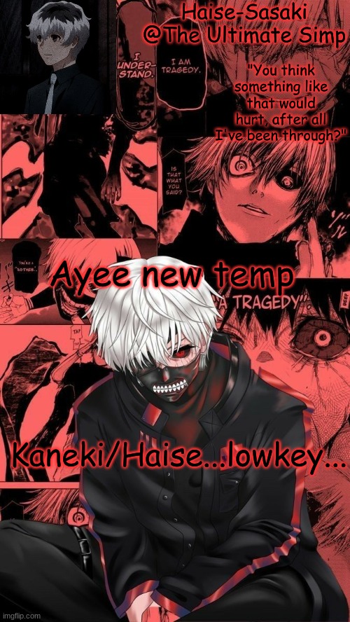 Kaneki/Haise temp | Ayee new temp; Kaneki/Haise...lowkey... | image tagged in kaneki/haise temp | made w/ Imgflip meme maker
