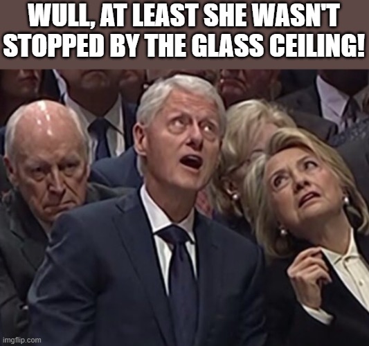 That Glass Ceiling | WULL, AT LEAST SHE WASN'T STOPPED BY THE GLASS CEILING! | image tagged in that glass ceiling | made w/ Imgflip meme maker