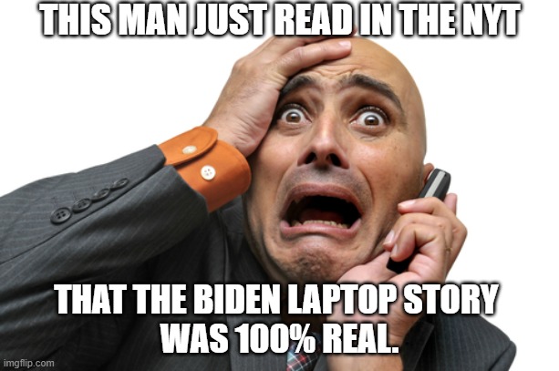 Independents be like... | THIS MAN JUST READ IN THE NYT; THAT THE BIDEN LAPTOP STORY 
WAS 100% REAL. | image tagged in scared face,democrats,liberals,biden,media lies,woke | made w/ Imgflip meme maker