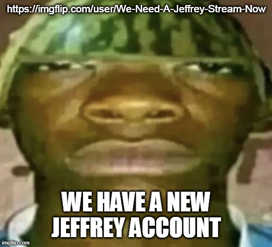 https://imgflip.com/user/We-Need-A-Jeffrey-Stream-Now | https://imgflip.com/user/We-Need-A-Jeffrey-Stream-Now; WE HAVE A NEW JEFFREY ACCOUNT | image tagged in watermelon hat | made w/ Imgflip meme maker