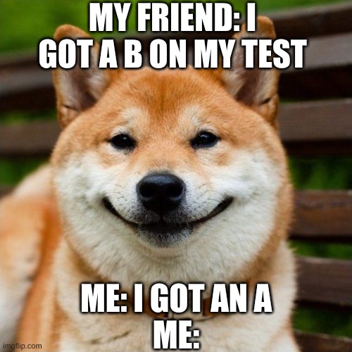 Test | MY FRIEND: I GOT A B ON MY TEST; ME: I GOT AN A
ME: | image tagged in funny memes,bad pun dog | made w/ Imgflip meme maker