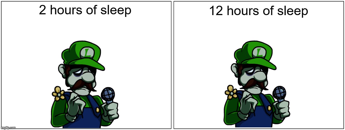 Blank Comic Panel 2x1 Meme | 2 hours of sleep 12 hours of sleep | image tagged in memes,blank comic panel 2x1 | made w/ Imgflip meme maker