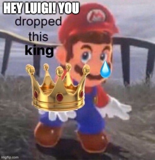 luigi | HEY LUIGI! YOU | image tagged in mario you dropped this king | made w/ Imgflip meme maker