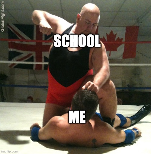 Beating Up | SCHOOL; ME | image tagged in beating up | made w/ Imgflip meme maker