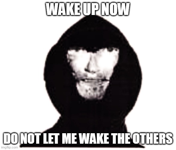 Intruder | WAKE UP NOW DO NOT LET ME WAKE THE OTHERS | image tagged in intruder | made w/ Imgflip meme maker